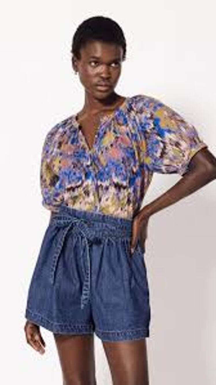 Cleobella Irena Blouse in Azukar Printed Organic Cotton Button Front Sz Small ☀️